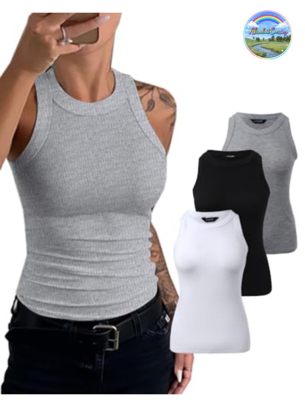 3 Pack Ribbed Racerback Tank Tops Sleeveless Scoop Neck